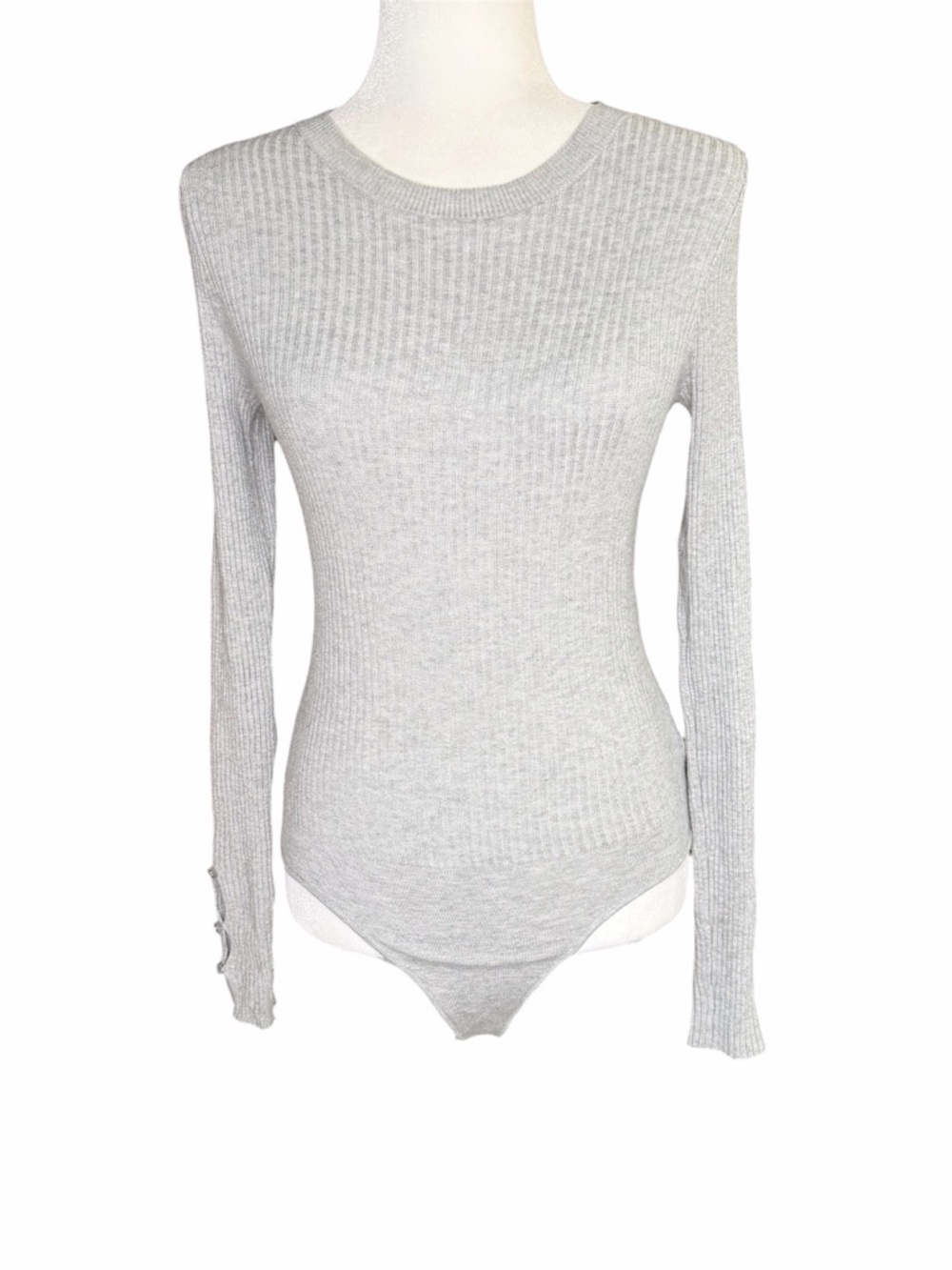 Scoop Ribbed Long Sleeve Bodysuit in Light Gray Size Small